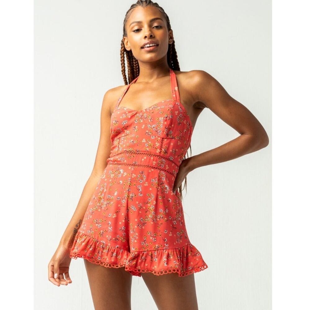 Lost + Wander Everyday Adventures Coral Floral Smocked Romper Size L NWT